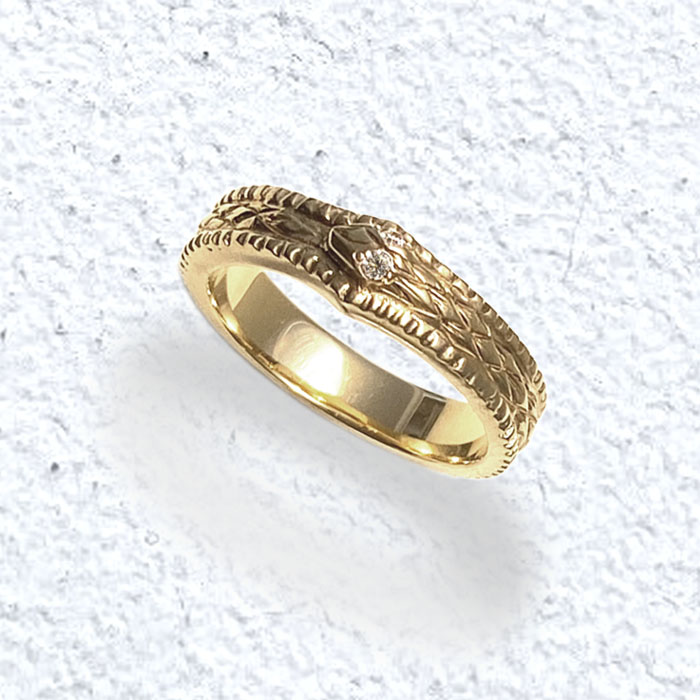 ENGRAVED GROOVED EDGES BAND/SNAKE HEAD RING/Small Size Ring（指輪