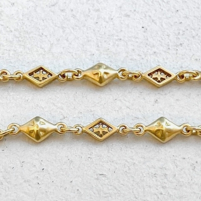 MIXED DIAMOND SHAPED/CROSS OPEN/SOLID LINK yellow gold/pink gold