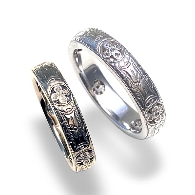 XTL SMALL FLAT ENGRAVED BAND W/PRINCESS ROUND with Dia WG CG PT Large Size