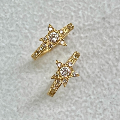 TINIEST ROUNDED PAVE STAR HOOPS YELLOWGOLD