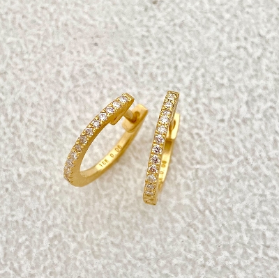 TINIEST PAVE HOOPS 8mm 18K YELLOW GOLD/DIAMONDS 0.12