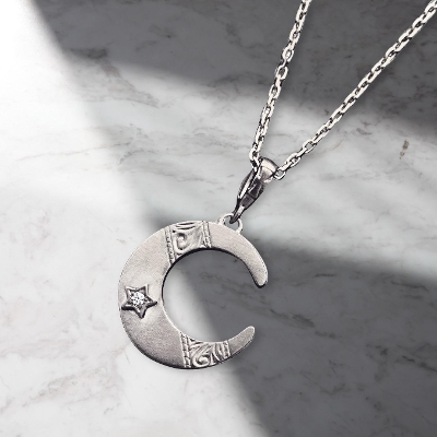 TINY MOON & STAR NECKLACE 18k White Gold
