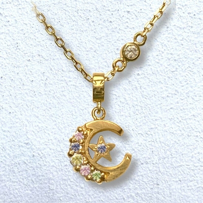 Petite Crescent Moon Multi Color Sapphire Necklace