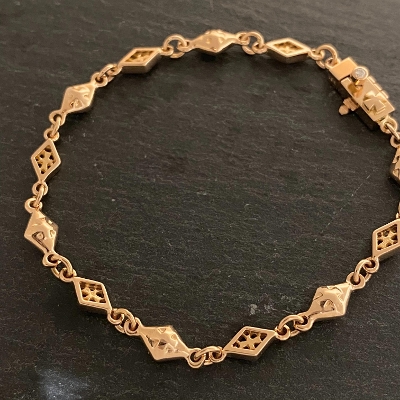 MIX DIAMOND SHAPED / CROSS OPEN / SOLID LINK CHAIN / 18k Pink Gold / 7inch(18cm)