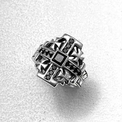 MALTESE CROSS RING W/BLK ZILCONIA