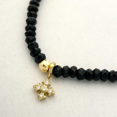 PETITE FANCY CROSS BRACELET 18k Yellow Gold / DIAMONS / Black spinel