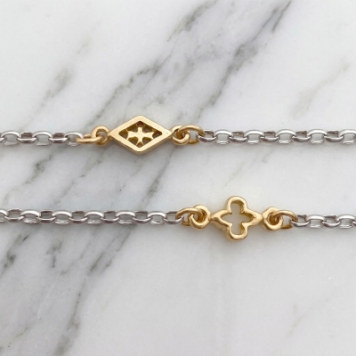 OPEN LINK STATION CHAIN / 18k White and Yellow Gold / 22inch(54cm)