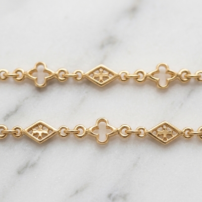 MIX OPEN GOTHIC / OPEN DIAMOND SHAPED / CROSS LINK CHAIN / 18k Yellow Gold / 22inch(54cm)