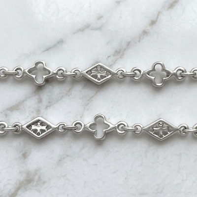 MIX OPEN GOTHIC / OPEN DIAMOND SHAPED / CROSS LINK CHAIN / 18k White Gold / 22inch(54cm)