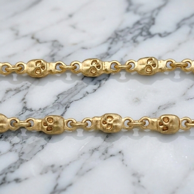 DOUBLE SIDED TINY SKULL LINK CHAIN / 18k Yellow Gold / 16inch(40cm)