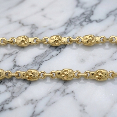 DOUBLE SIDED TINY SKULL LINK CHAIN / 18k Yellow Gold / 22inch(56cm)