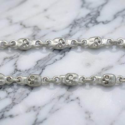 DOUBLE SIDED TINY SKULL LINK CHAIN / 18k White Gold / 16inch(40cm)