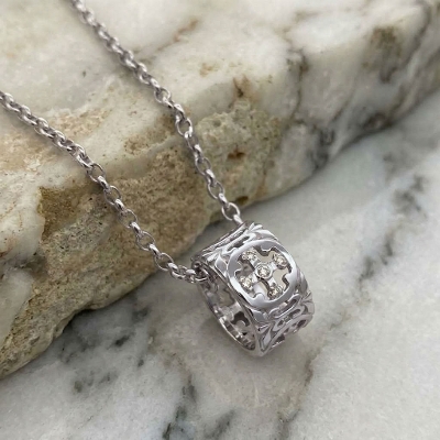 WIDE MEDIEVAL BAND NECKLACE / 18k White Gold