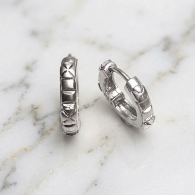 TINY CROSS / CITRINE HINGED HOOPS 18k White Gold