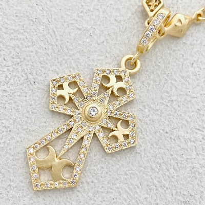 SMALL CATHEDRAL CROSS PENDANT 18k Yellow Gold / DIAMONDS