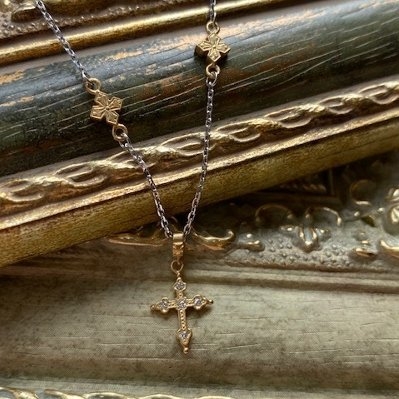 PETITE GOTHIC CROSS w/6 Princess cross charm on chain