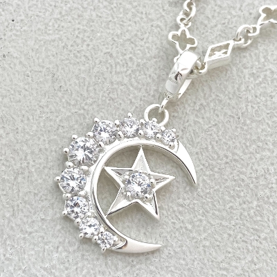 MEDIUM CRESCENT MOON / STAR PENDANT Silver / Zirconia