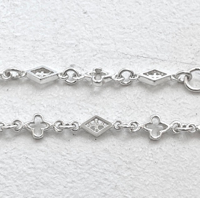 MIX OPEN GOTHIC / OPEN DIAMOND SHAPED / CROSS LINK CHAIN / Silver / 7inch(18cm)