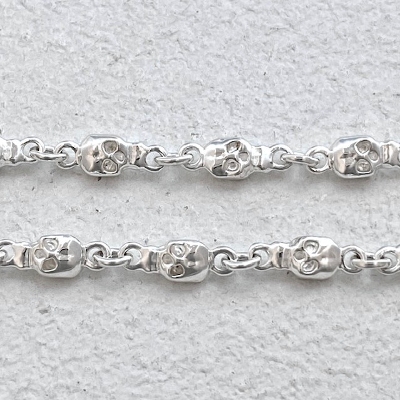 DOUBLE SIDED TINY SKULL LINK CHAIN / Silver / 7inch(18cm)