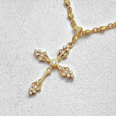 SMALL ANGEL CROSS PENDANT 18k Yellow Gold / DIAMONDS