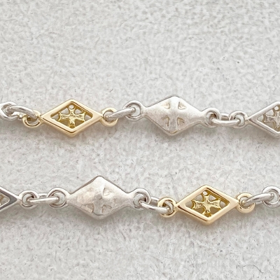 MIX DIAMOND SHAPED / CROSS OPEN / SOLID LINK CHAIN / 18k Yellow Gold and Silver / 19inch(47cm)