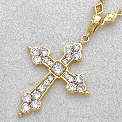 LARGE GOTHIC CROSS PENDANT 18k Yellow Gold / DAIMONDS