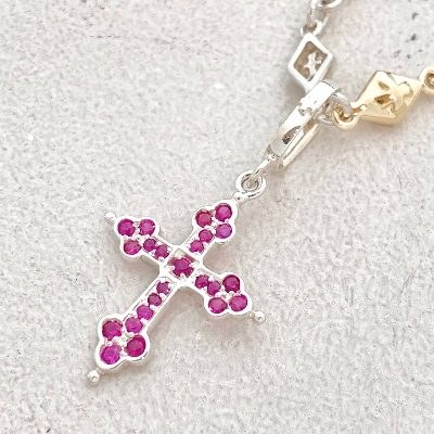 MINI GOTHIC CROSS PENDANT Silver / Ruby