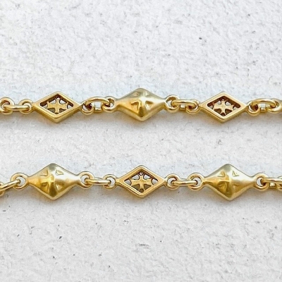 MIX DIAMOND SHAPED / CROSS OPEN / SOLID LINK CHAIN / 18k Yellow Gold / 7inch(18cm)