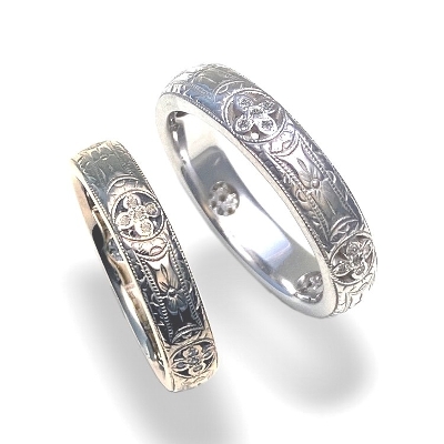 XTL SMALL FLAT ENGRAVED BAND W/PRINCESS ROUND 18k White Gold / Platinum / DIAMONDS / Large Size