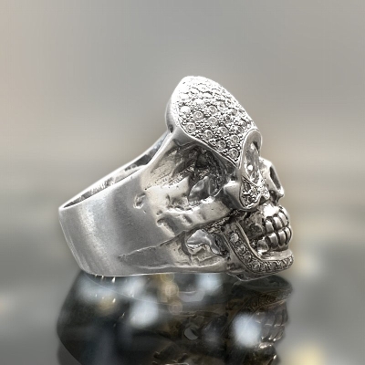 Giant Skull Head All Pave Ring White Gold