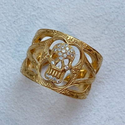 SMALL SKULL CROSS WRAP COLLECTION RING / 18k Yellow Gold / DIAMONDS / Small size