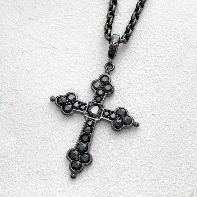 LARGE GOTHIC CROSS PENDANT/ONYX BLACK RUTHENIUM