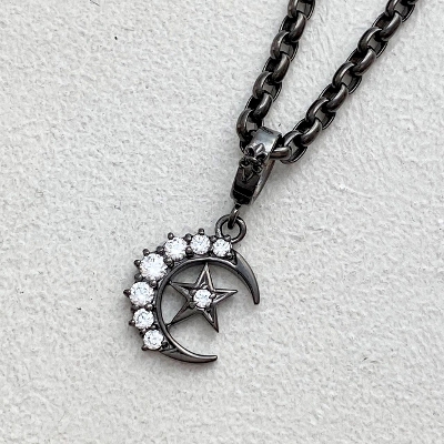 CRESCENT MOON/STAR PENDANT/ZIRCONIA BLACK RUTHENIUM