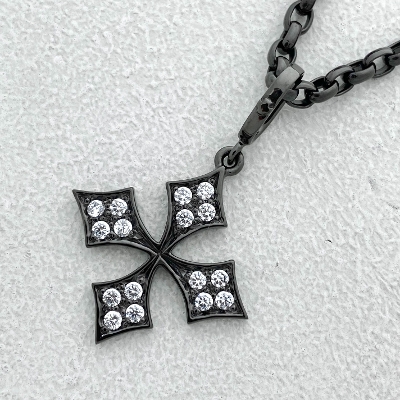 MEDIUM"STAR"FANCY PRONCESS CROSS/ZIRCONIA BLACK RUTHENIUM