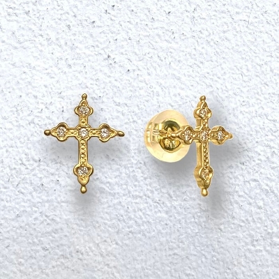 PETITE GOTHIC CROSS PIERCE 18k Yellow Gold / Zirconia