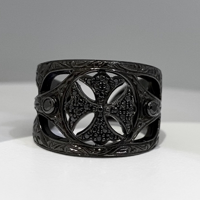 SMALL FANCY CROSS WRAP COLLECTION RING/BLACK ZIRCONIA/BLACK RUTHENIUM